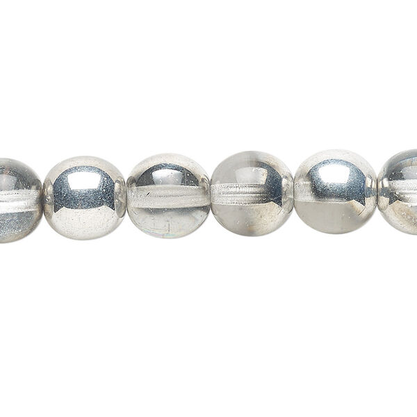 Bead, Czech glass druk, clear and opaque half-coat silver, 10mm round. Sold per 15-1/2" to 16" strand. image number 0