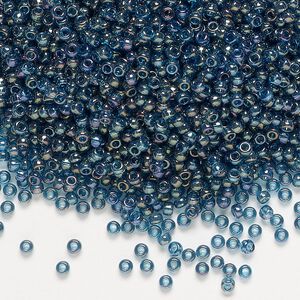 Seed bead, Miyuki, glass, pkg/25g, #11 rocaille, translucent gold luster Montana blue (RR-305).