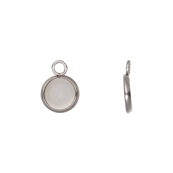 Drop, stainless steel, 10mm round with 8mm round setting. Sold per pkg of 4. image number 0