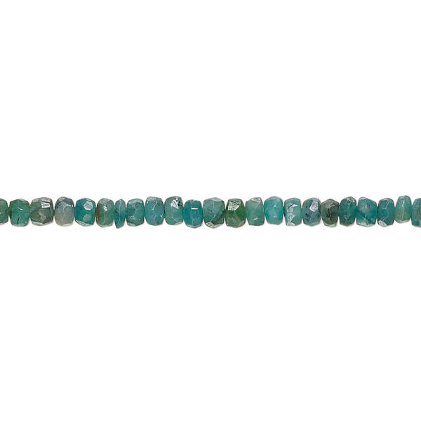 Bead, emerald and grey beryl (dyed / heated), medium to dark, 2x1mm-3x2mm hand-cut faceted rondelle, C- grade, Mohs hardness 7-1/2 to 8. Sold per 14-inch strand. image number 0