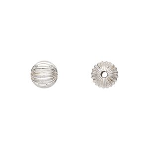 Bead, sterling silver, 8mm seamless corrugated round. Sold per pkg of 10.