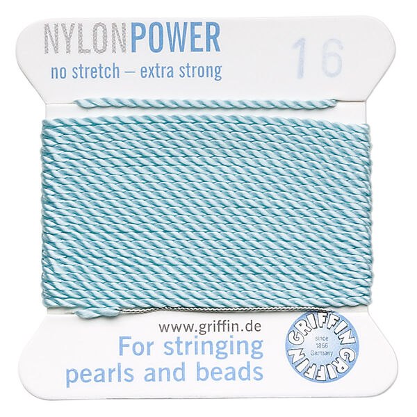 Thread, Griffin, nylon, turquoise blue, size #16. Sold per 2-meter card (approximately 78 inches). image number 0