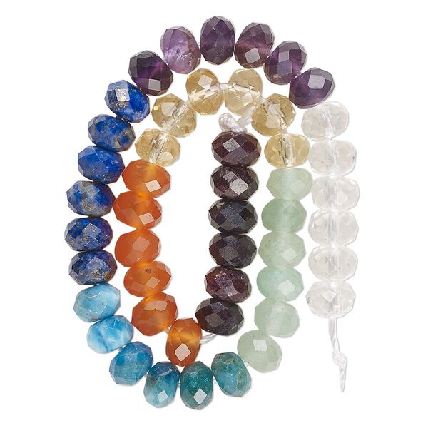 Multi-gemstone 1pkg1, faceted rondelle bead 8 inch 6x4mm image number 0