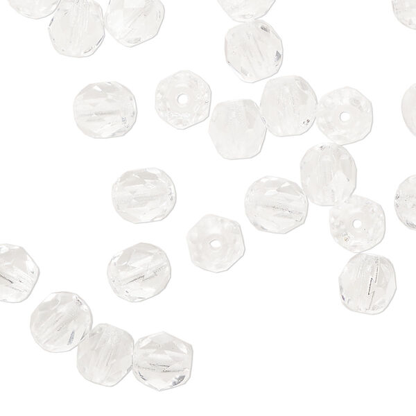 Bead, Czech fire-polished glass, transparent clear, 6mm faceted round. Sold per 15-1/2" to 16" strand, approximately 65 beads. image number 0