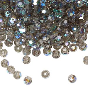 Bead 144pk black diamond AB, Preciosa Czech crystal 4mm round