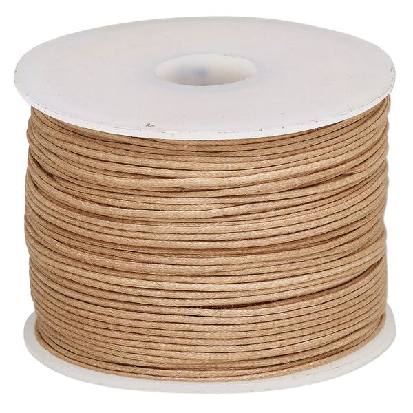 Cord, waxed cotton, light brown, 0.5mm. Sold per 100-meter spool. image number 0