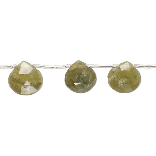 Bead, vesuvianite (natural), 9-11mm top-drilled hand-cut faceted puffed teardrop, B- grade, Mohs hardness 6-1/2. Sold per pkg of 11. image number 0