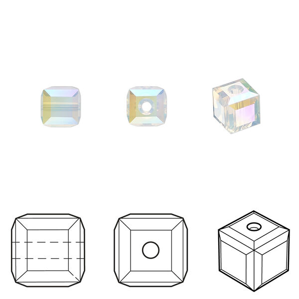 Bead 48pk white opal shimmer, Crystal Passions® 6mm cube 5601 image number 0