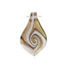 Drop, lampworked glass 1pkg1, opaque and translucent white and dark brown with copper-colored glitter, 27x16mm-29x17mm spoon with swirl design. image number 1