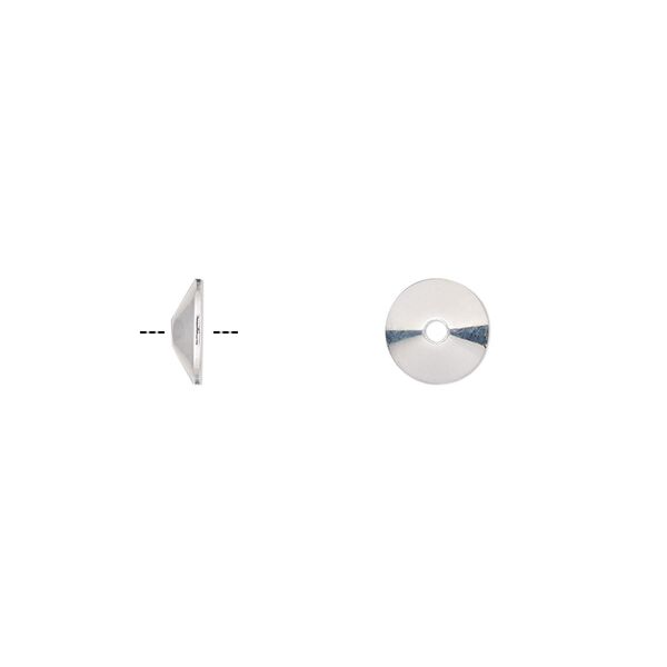 Bead cap, silver-plated steel, 7x2mm cone, fits 8-10mm bead. Sold per 6-1/2 inch strand, approximately 300 bead caps. image number 0