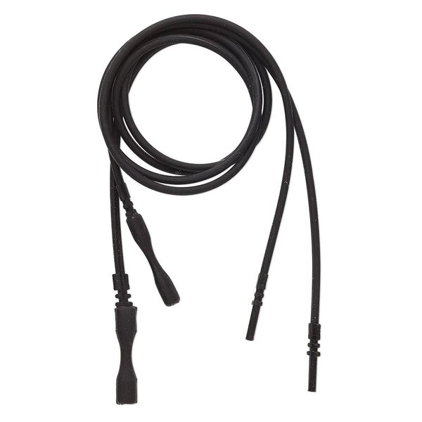 Necklace cord, silicone, opaque black, 2-2.2mm wide, 16 inches with snap closure. Sold per pkg of 4. image number 0