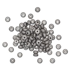 Bead, antique silver-plated brass, 4.5x2.5mm corrugated rondelle. Sold per pkg of 100.