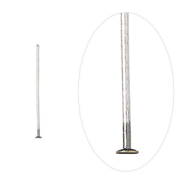 Head pin, antique silver-plated brass, 3/4 inch, 24 gauge. Sold per pkg of 100. image number 0