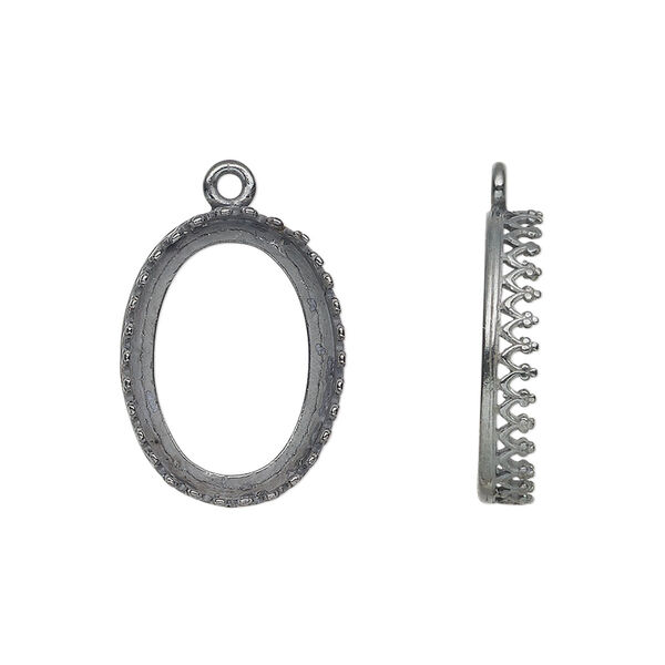 Drop, JBB Findings, gunmetal-plated brass, 20x15mm oval with decorative trim, 18x13mm oval bezel setting. Sold per pkg of 2. image number 0