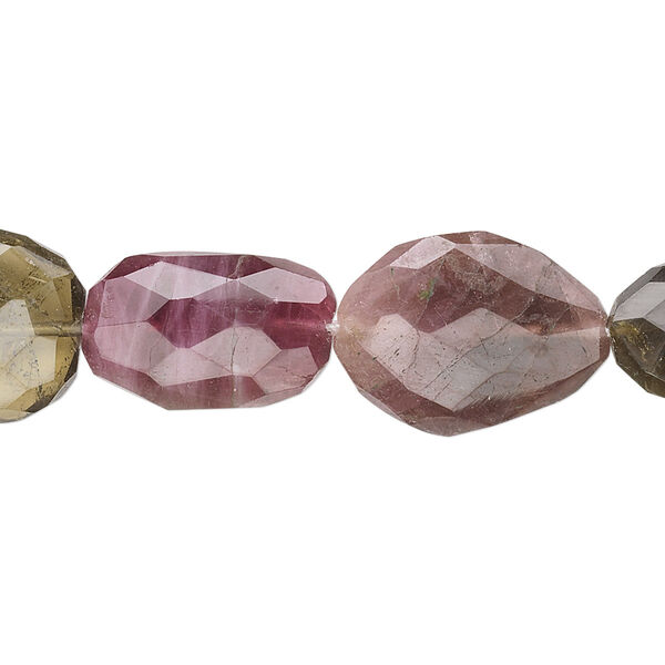 Bead, multi-tourmaline (natural), small hand-faceted flat nugget, Mohs hardness 7 to 7-1/2. Sold per 15-1/2" to 16" strand. image number 0