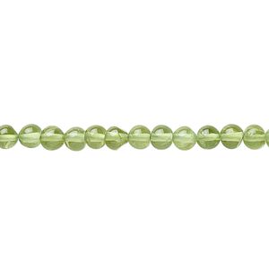 Peridot 1pkg1, hand-cut round bead natural 15.5-16 inch 3.5- 4mm