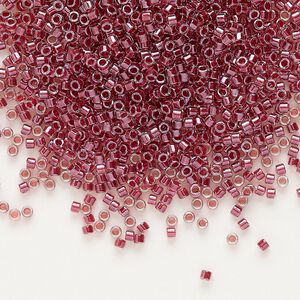 Seed bead, Delica®, glass, pkg/50g, #11 round, translucent cranberry-lined luster crystal clear (DB-0924).