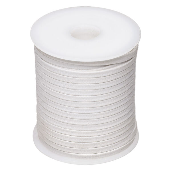 Cord, waxed cotton, white, 3mm flat. Sold per 25-meter spool. image number 0