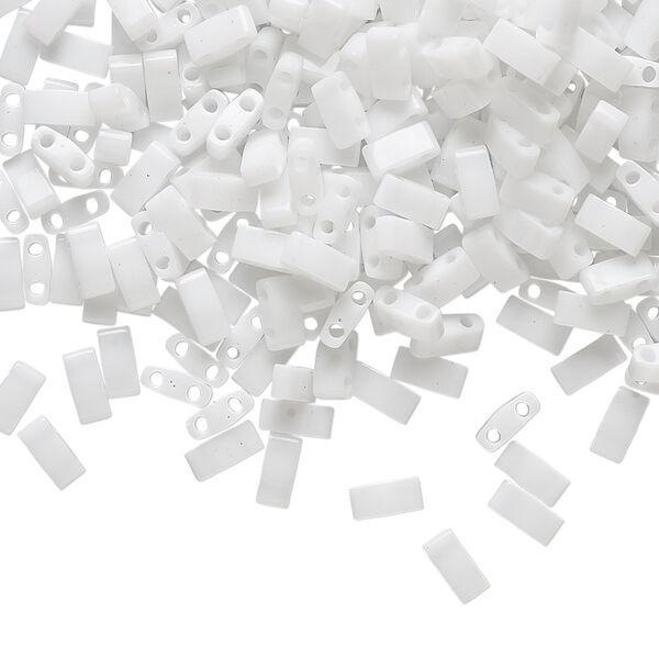 Seed bead, TILA®, glass, pkg/10g, 5x2.3mm half tila rectangle, opaque white, (HTL-402). image number 0