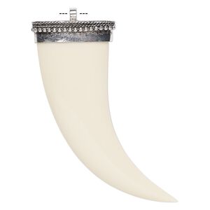 Focal, resin and antique silver-finished brass, ivory, 2-3/4 x 2-inch single-sided talon with flat back. Sold individually.