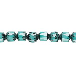 Bead, Czech glass, opaque turquoise blue and black, 6mm round cathedral. Sold per 15-1/2" to 16" strand.