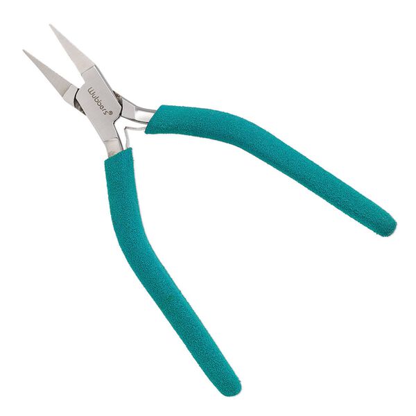 Pliers, Wubbers®, medium flat-nose, stainless steel and rubber, turquoise green, 6.5 inches. image number 0