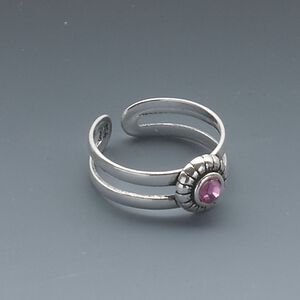 Toe ring, antiqued sterling silver and crystal, rose, 14x7mm flower design, adjustable. Sold individually.