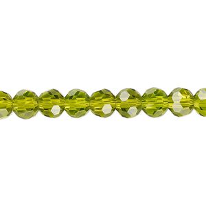 Bead 1pk 32 facets transparent peridot green, Celestial Crystal® 6mm round 15.5-16 inch