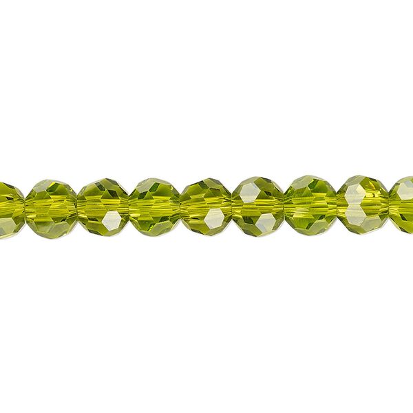 Bead 1pk 32 facets transparent peridot green, Celestial Crystal® 6mm round 15.5-16 inch image number 0