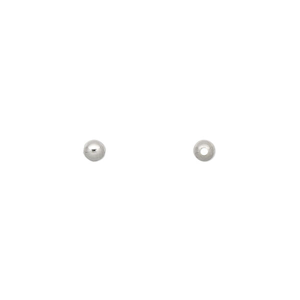 Bead, imitation nickel-plated brass, 3mm round. Sold per pkg of 1,000. image number 0