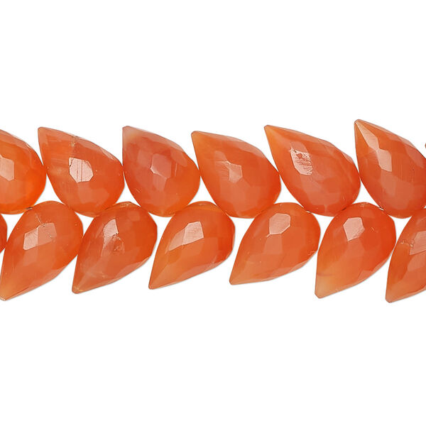 Bead, carnelian (dyed/heated), hand-cut 10x7mm herringbone-drilled faceted briolette, B grade, Mohs hardness 6-1/2 to 7. Sold per pkg of 40. image number 0