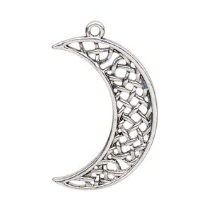 Focal, antique silver-finished "pewter" (zinc-based alloy), 34x24mm double-sided Celtic moon with cutouts. Sold per pkg of 4.