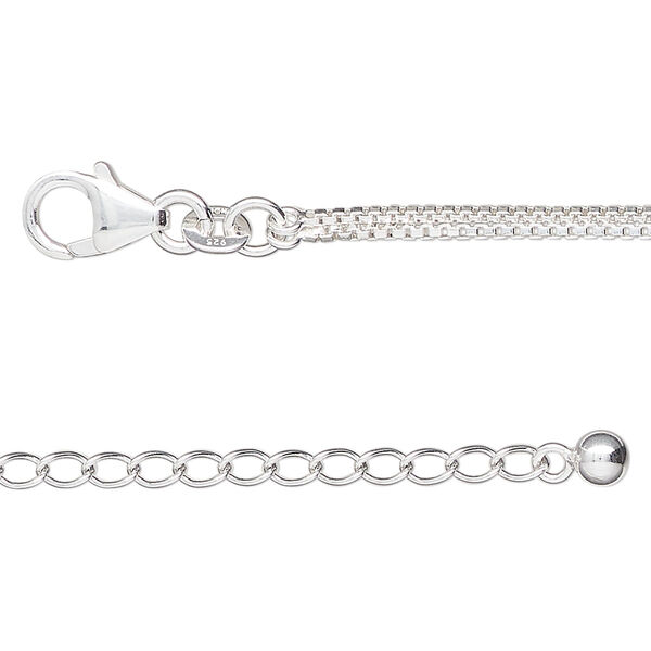 Sterling silver 1pkg1, cable / box chain 18 inch / 2 inch extender chain 4.2mm / 1.1mm image number 0
