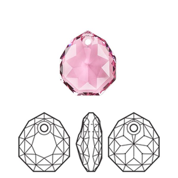 Drop 24pk rose, Swarovski® 16x13.5mm pendant majestic 6436 image number 0