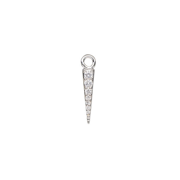 Drop, sterling silver and cubic zirconia, clear, 13x3mm spike. Sold individually. image number 0