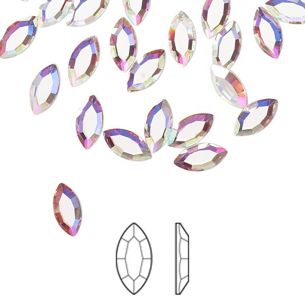Flat back 720pk crystal AB foil back, Preciosa MAXIMA Czech crystal rhinestone 8x4mm navette image number 0