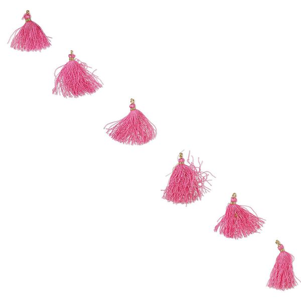 Tassel, polyester, fuchsia and gold, 1-1/2" tassel. Sold per pkg of 6. image number 0