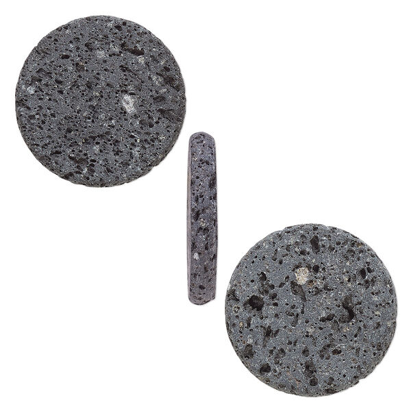 Lava rock 1pkg2, unwaxed undrilled flat round locket insert natural 22mm / 3mm image number 0