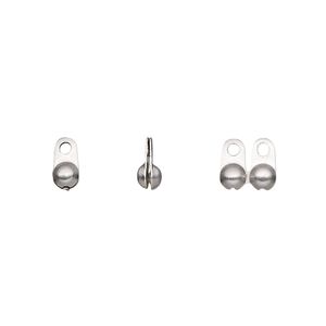Bead tip, stainless steel, 7 x 3.5mm side clamp-on with double closed loop, fits 2.4mm ball chain. Sold per pkg of 100.