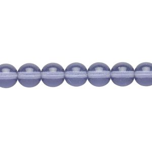 Bead, Czech glass druk, transparent lilac, 8mm round. Sold per 15-1/2" to 16" strand, approximately 50 beads.