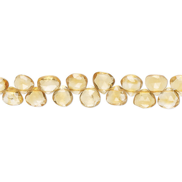 Bead, citrine (heated), light to medium, 5-6mm hand-cut top-drilled faceted puffed teardrop, B+ grade, Mohs hardness 7. Sold per 8-inch strand, approximately 65 beads. image number 0