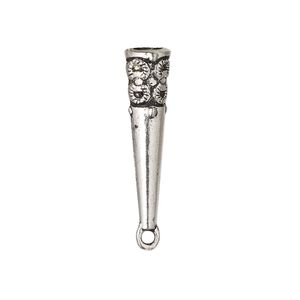 Bolo tip, antique silver-finished "pewter" (zinc-based alloy), 30x7mm with fancy design. Sold per pkg of 10.