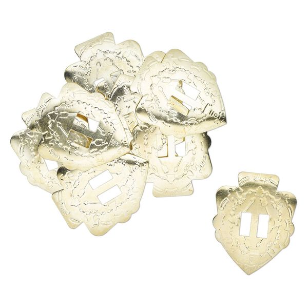 Slide, gold-finished steel, 44x35mm textured arrowhead, (2) 10x4.5mm rectangle holes. Sold per pkg of 10. image number 0