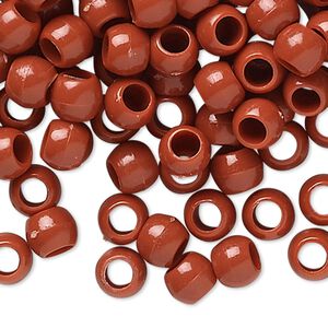 Pony bead, plastic, opaque red-brown, 7x5mm-7x6mm with 3.5mm hole. Sold per pkg of 1,000.