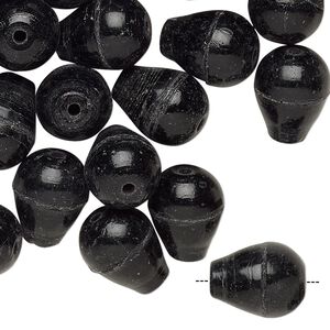Bead, glass, opaque black, 13x10mm teardrop with 0.8mm hole. Sold per pkg of 24.
