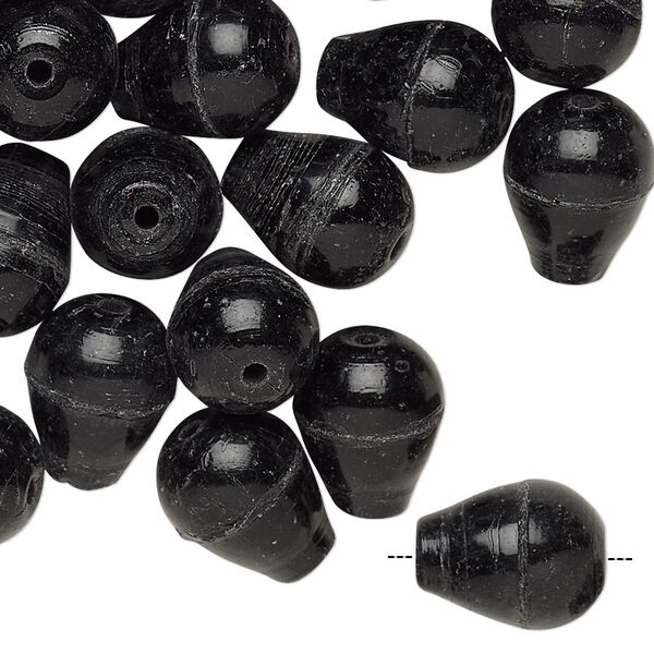 Bead, glass, opaque black, 13x10mm teardrop with 0.8mm hole. Sold per pkg of 24. image number 0