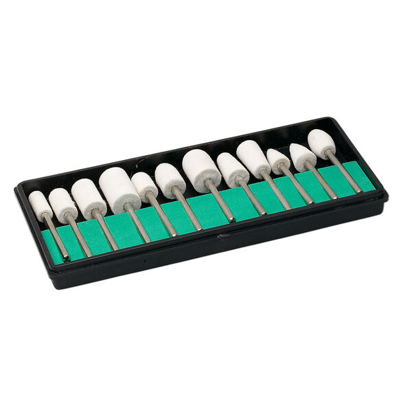 Felt burr, steel, 15x6mm-20x12mm felt-tipped burrs. Sold per 12-piece set. image number 0