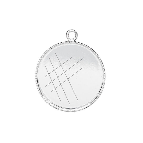 Drop, silver-plated brass, 21mm round with beaded edge and 20mm round bezel cup setting. Sold per pkg of 2. image number 0