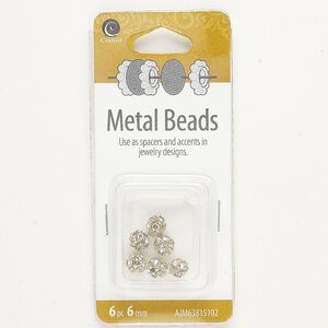 Bead, gold-finished brass and glass, clear, 6mm round. Sold per pkg of 6.