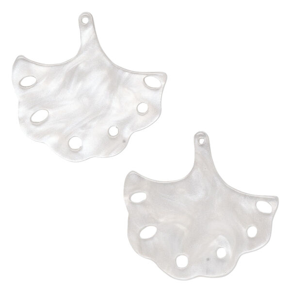 Charm, resin, white, 23x22mm ginkgo leaf with cutouts. Sold per pkg of 8. image number 0
